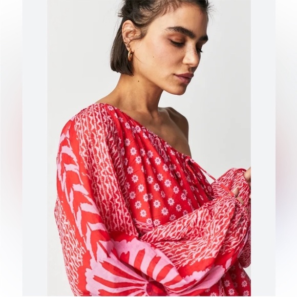Free People Elena Red/Pink Cotton Floral Print Breezy Boho Long Sleeve S Small - Picture 3 of 13